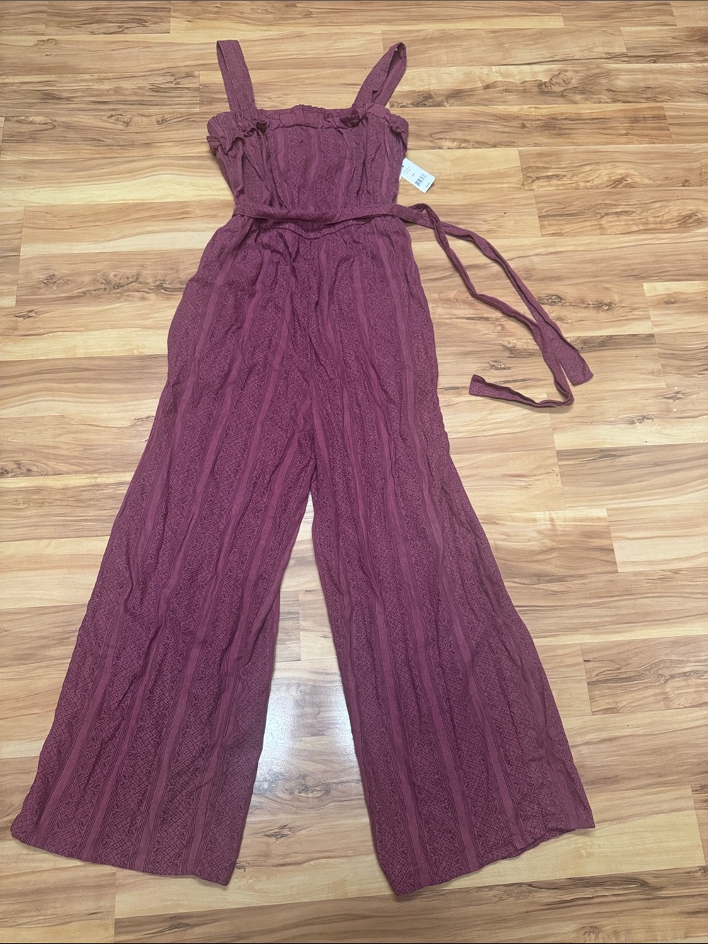 Smocked Strap Wide-Leg Jumpsuit in Burgundy